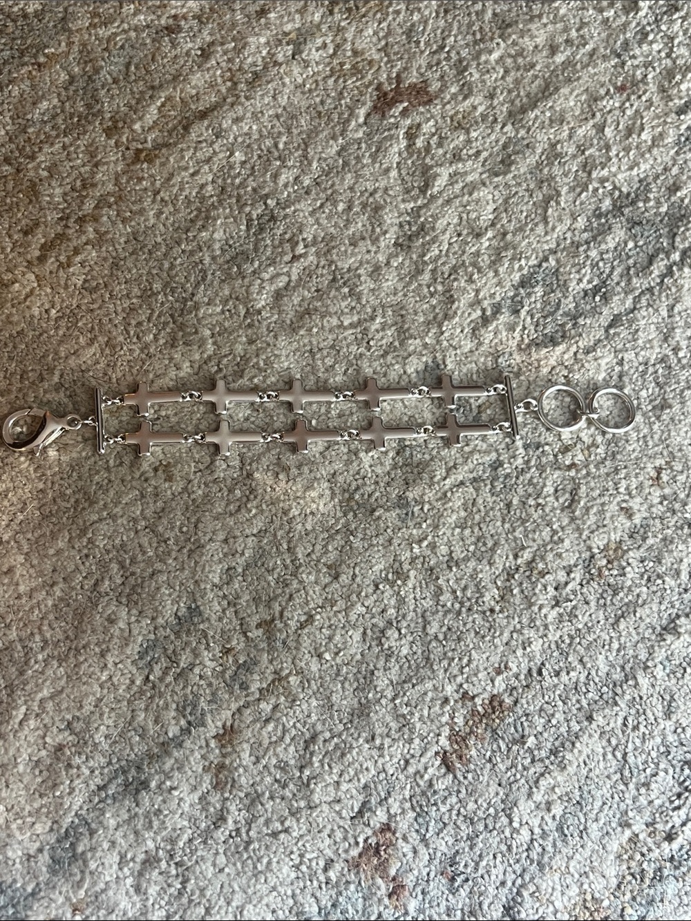 Silver Cross Link Bracelet - Polished Metal Chain